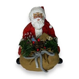 Vintage Santa and Toy Bag Papier Mache Figurine Father Christmas Decor 6 in